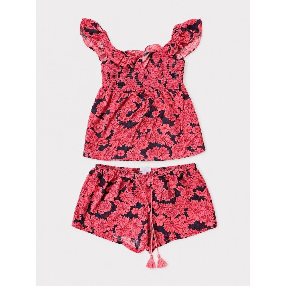 Isabel by Ingrid & Isabel Coral and Navy Floral Beachy Lounge Set – Size Small